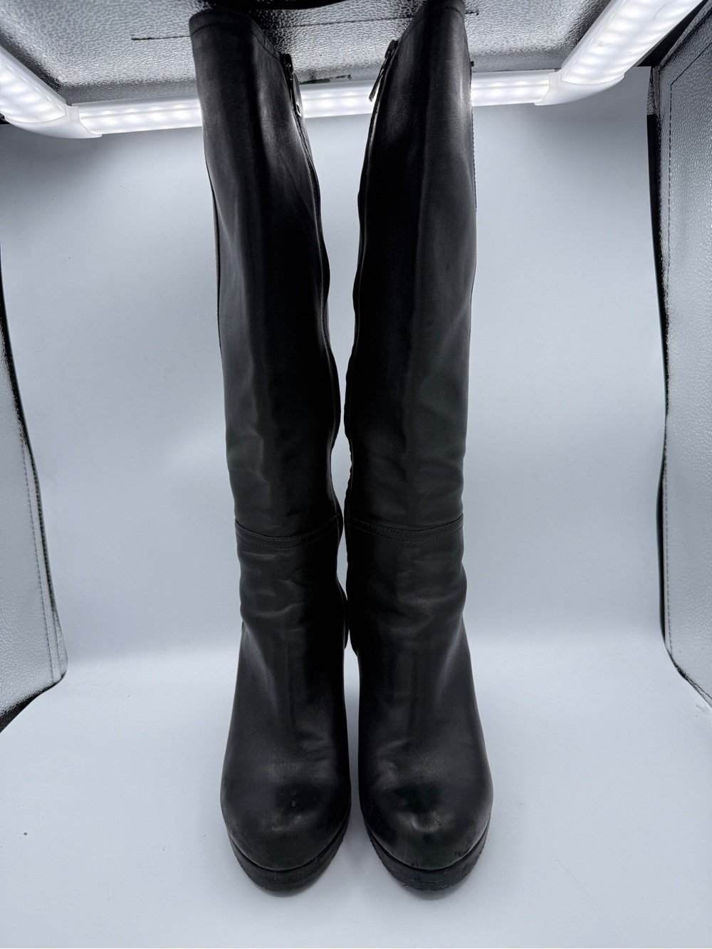 *Authentic* Prada Sport Black Leather Wedge Boots Knee High Quiet Luxury 39 - Picture 4 of 16